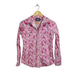 Cowgirl Hardware Floral Rhinestone Button Down Shirt in Pink/White Size S